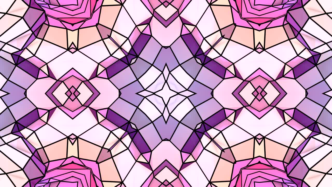fondo abstracto poli geométrico bajo como un efecto de vidriera o caleidoscopio en movimiento en 4k. animación 3d de bucle, imágenes sin costuras en el popular estilo poli bajo. v7
