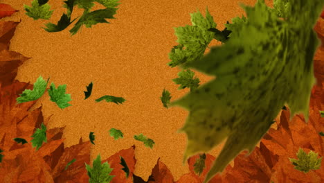 animation mehrerer herbstblätter, die auf braunem hintergrund fallen