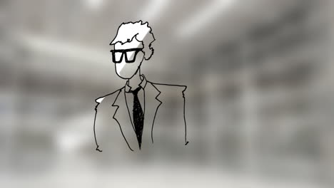 animación de la ilustración de un hombre de negocios fuera de enfoque en el espacio de la oficina.