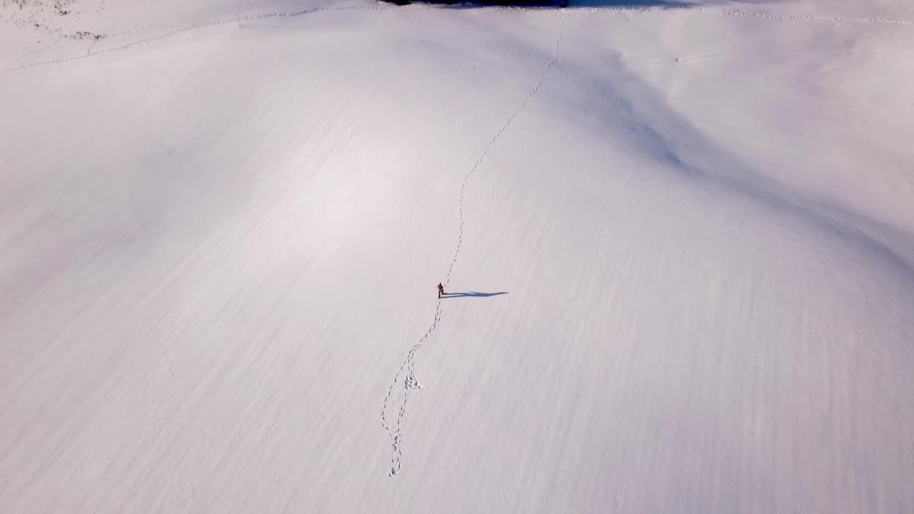 스위스의 눈밭을 걷는 청년
