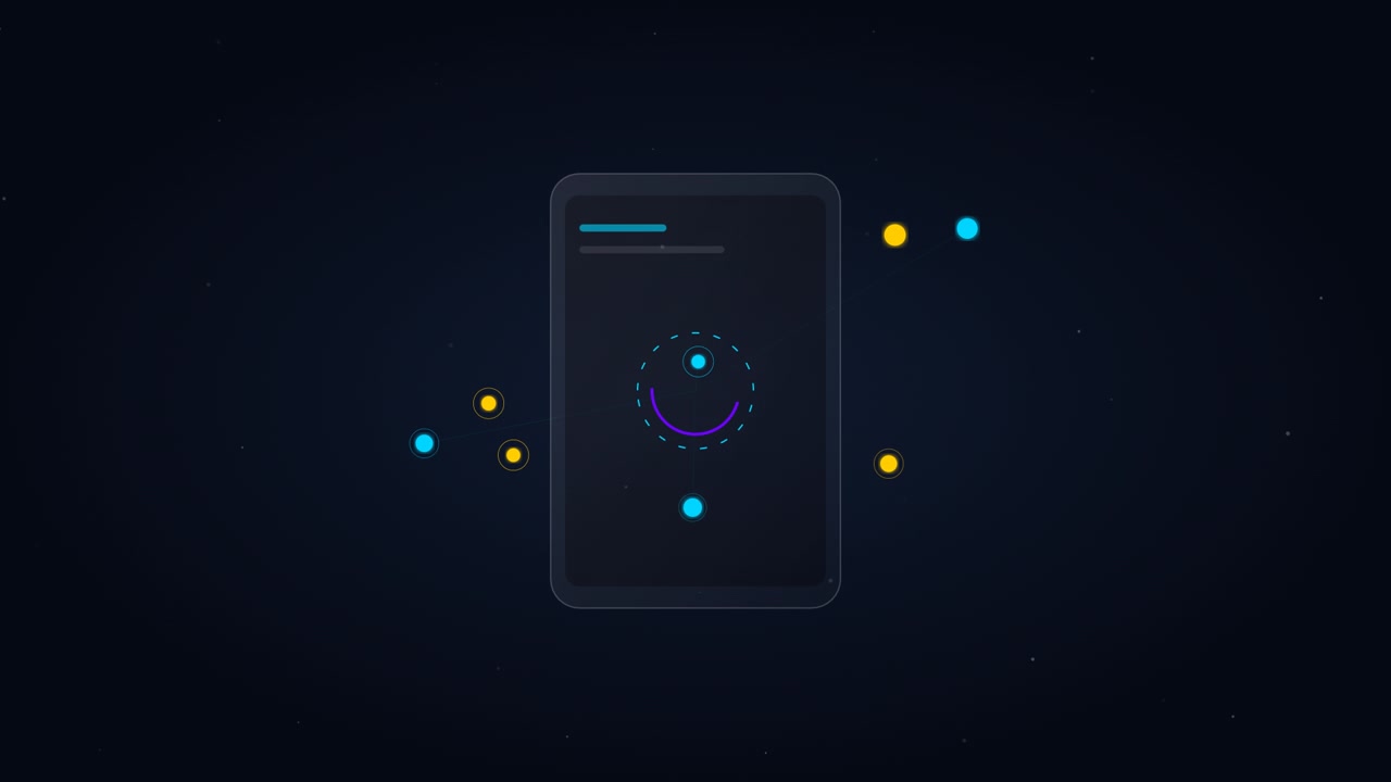 Interfaccia digitale astratta per tablet con nodi dati animati