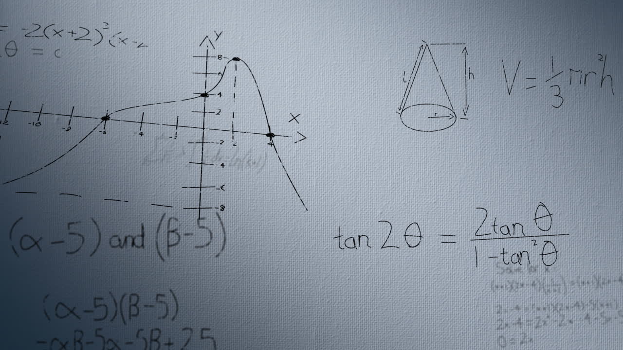 Mathematical equations and graphs are scribbled on a whiteboard