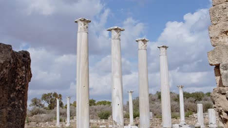 limestone wall and marble columns remains in city of salamis, cyprus