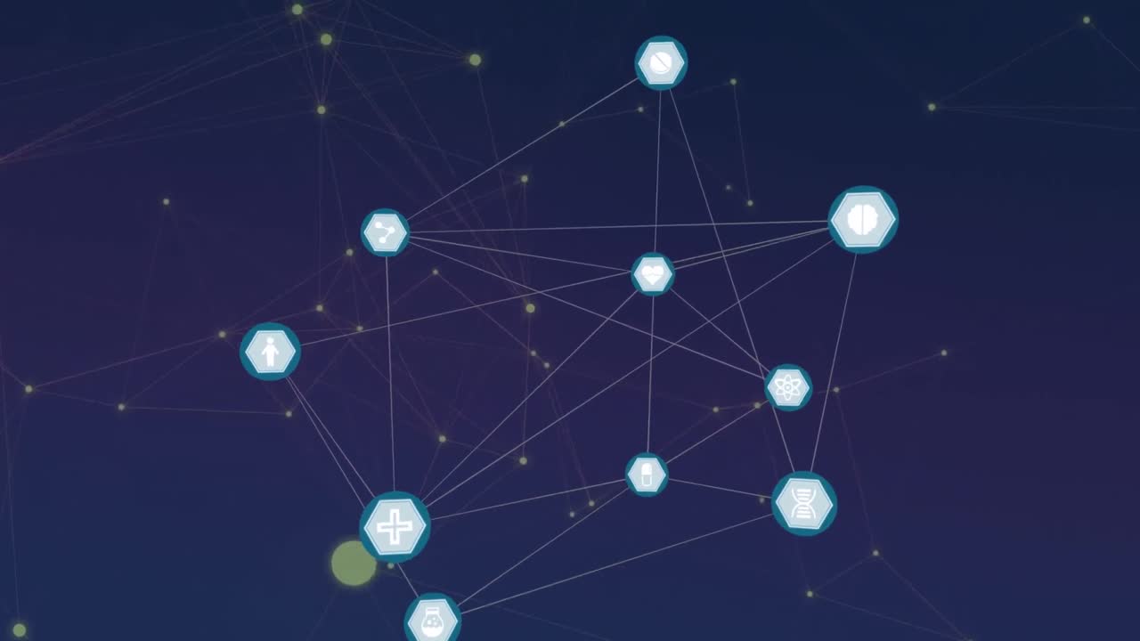 animación de conexiones e iconos de redes sociales flotando en el fondo de la marina