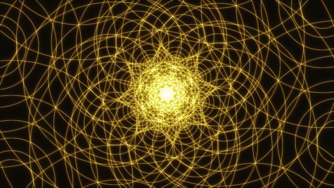 multiplicando la geometría sagrada circular, el amarillo brillante sin costuras, el bucle vj