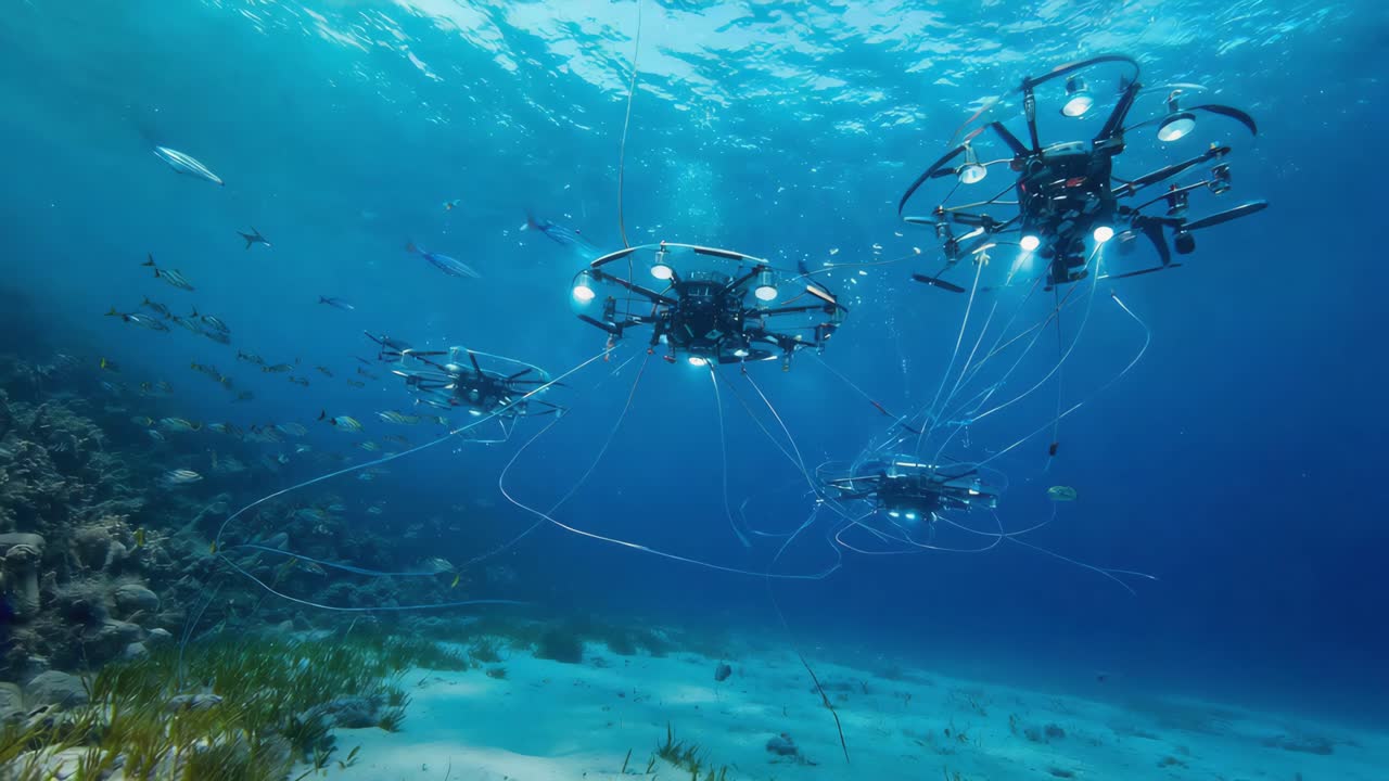 Futuristic Underwater Drones Exploring the Ocean