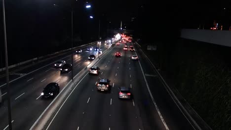 vehicles traffic on the '23 de maio' avenue in sao paulo city, at night. high angle