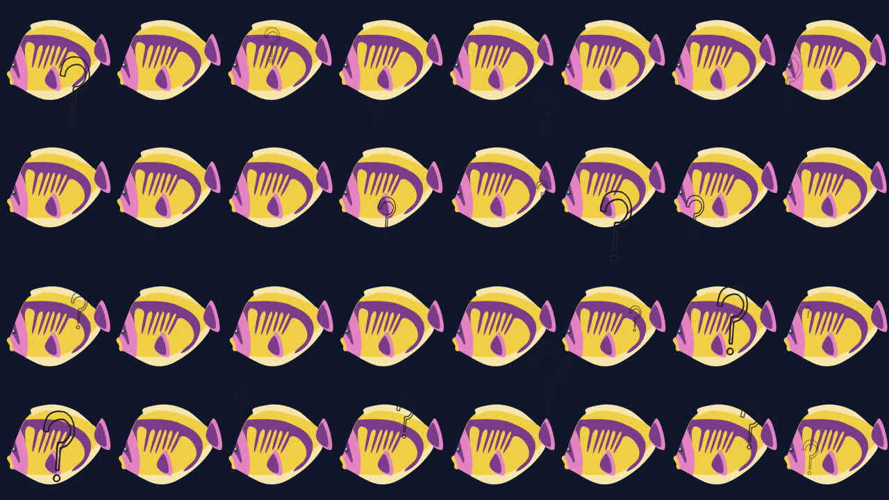 Animation of moving fish icons on black background