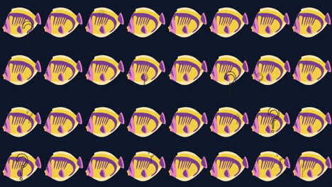 animation of moving fish icons on black background