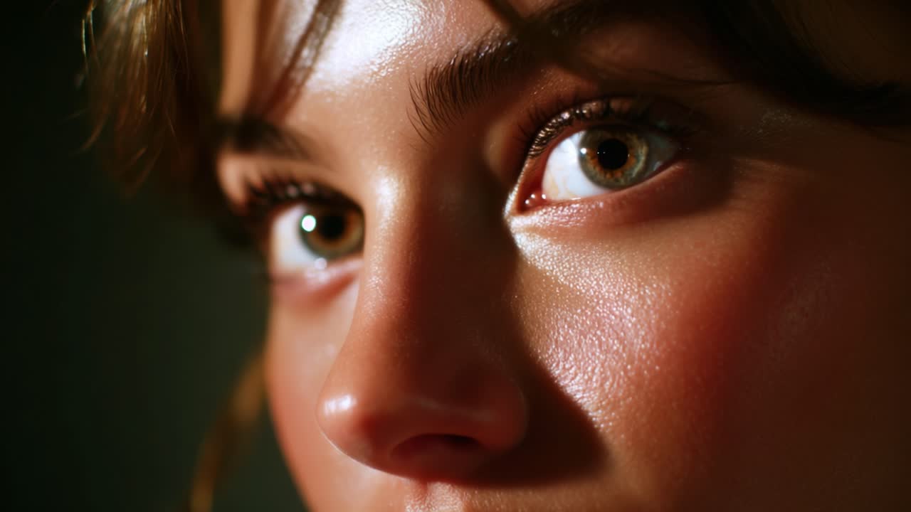 An Intimate Close-Up of a Person's Eyes Capturing the Depth and Expression of Emotion, Highlighting Natural Beauty and Intricate Details of the Skin and Eye features in a Subtle Light