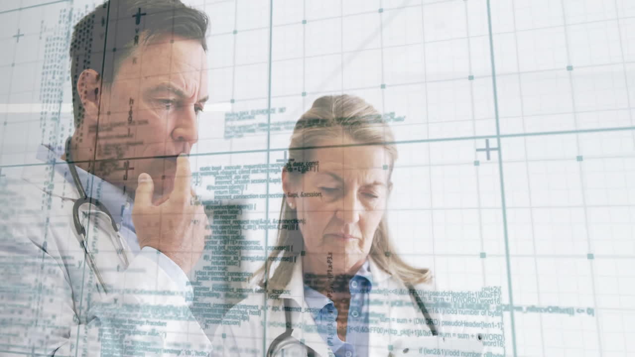 revisando datos médicos, los médicos analizando la información con gráficos animados