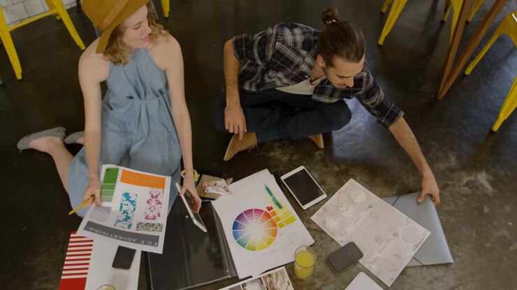 Creative executives working together in office cafeteria 4K 4k