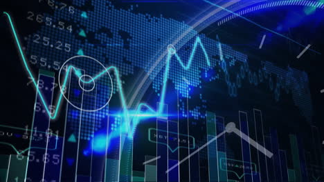 animación del procesamiento de datos financieros durante el reloj sobre un fondo oscuro