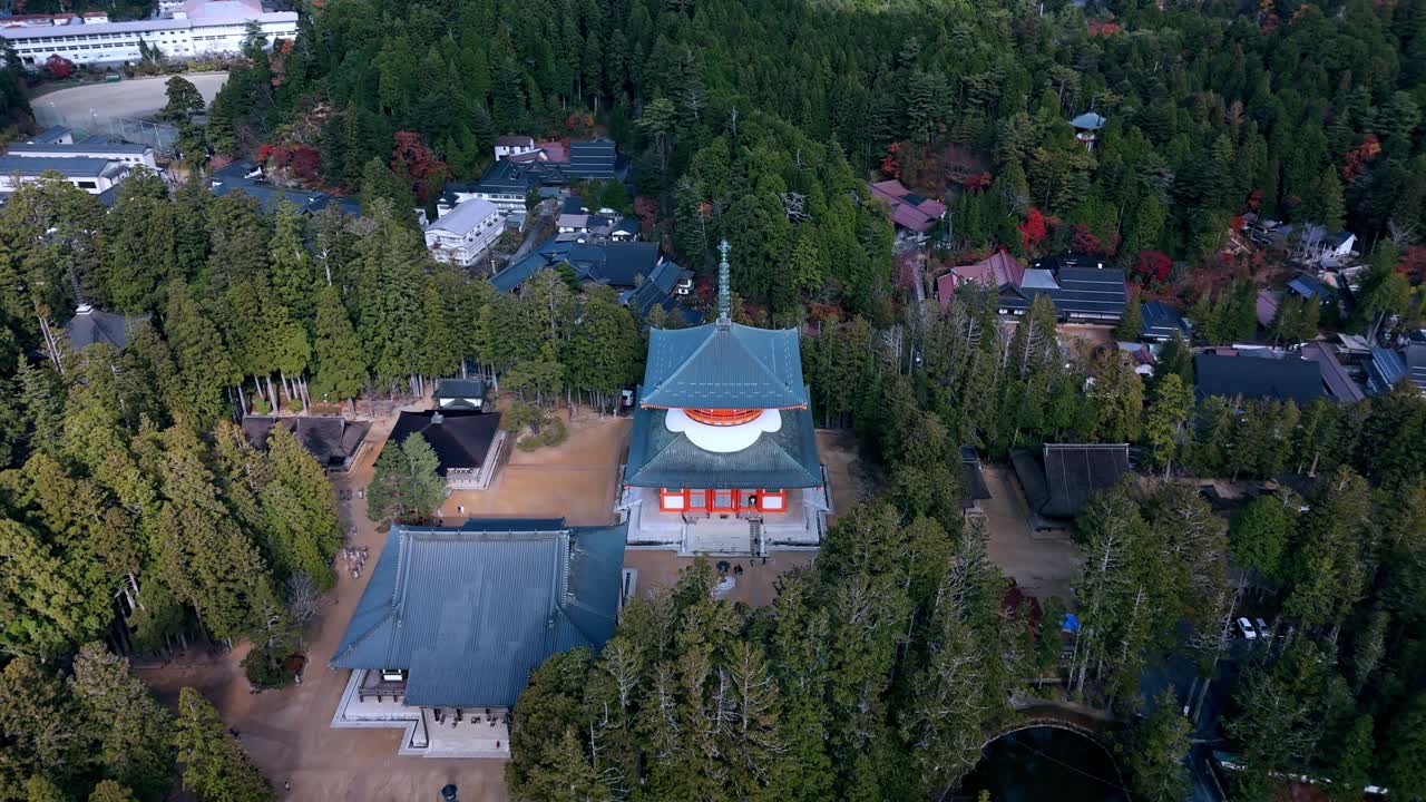 A stunning drone video capturing the iconic Danjo Garan Sacred Temple Complex in Koyasan, Japan.