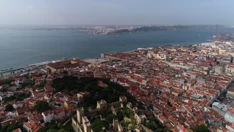 Panoramic-View-Of-Beautiful-Lisboa-Cityscape-At-Sunny-Day,-Portugal