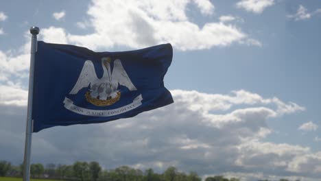 bandera de luisiana en un asta de bandera ondeando en el viento en el cielo. estado de louisiana en los estados unidos de américa