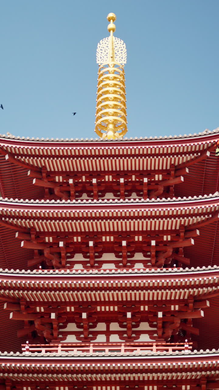 View of the Senso-ji temple with the blue sky on the background in Asakusa, Japan. Vertical