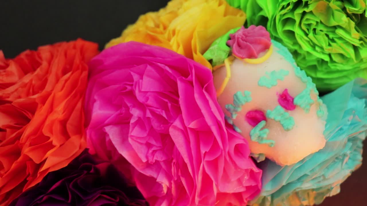 Paper flowers and sugar skulls. Dia de muertos (day of the deads).