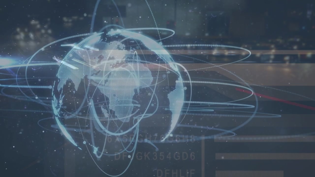 Animation of network of connections over fast traffic and globe