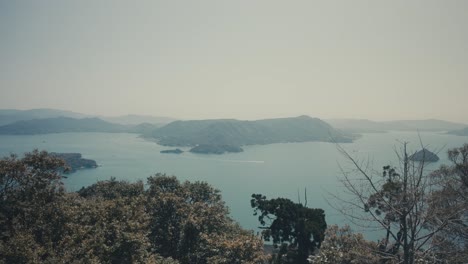 view at the sea and island from observatory in itsukushima, japan - wide shot