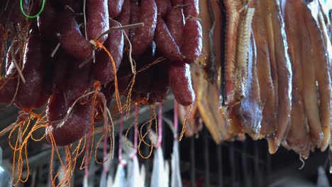 Sausages-Hanging-Up-for-Sale-in-the-Market