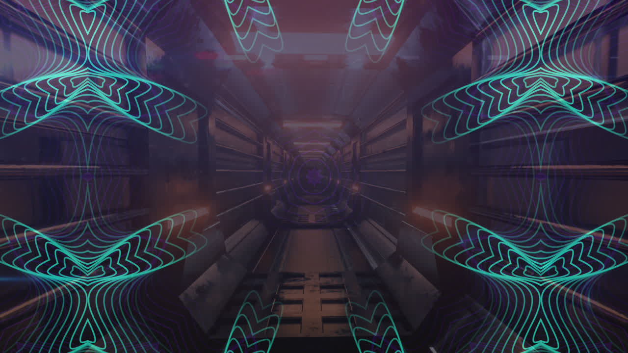 Animation of moving shapes over digital tunnel