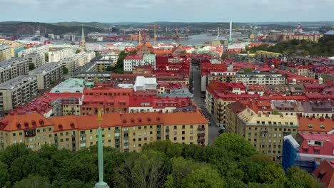 Aerial-View-of-Buildings-Near-Port-on-Göta-älv-River-in-Gothenburg,-Sweden