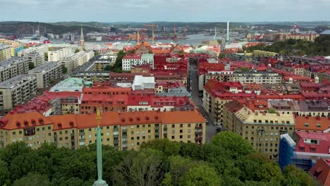 Vista-Aérea-De-Los-Edificios-Cerca-Del-Puerto-En-El-Río-Göta-älv-En-Gotemburgo,-Suecia