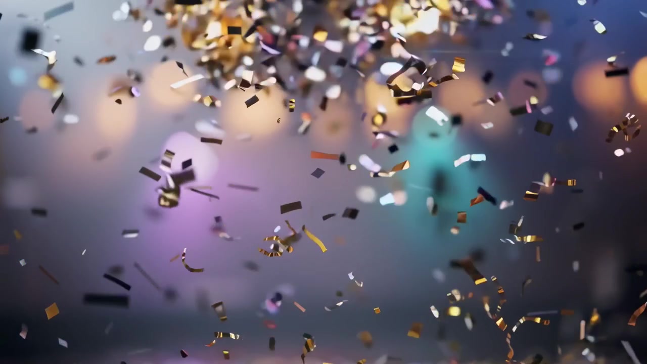 Coriandoli dorati che cadono su uno sfondo festivo sfocato