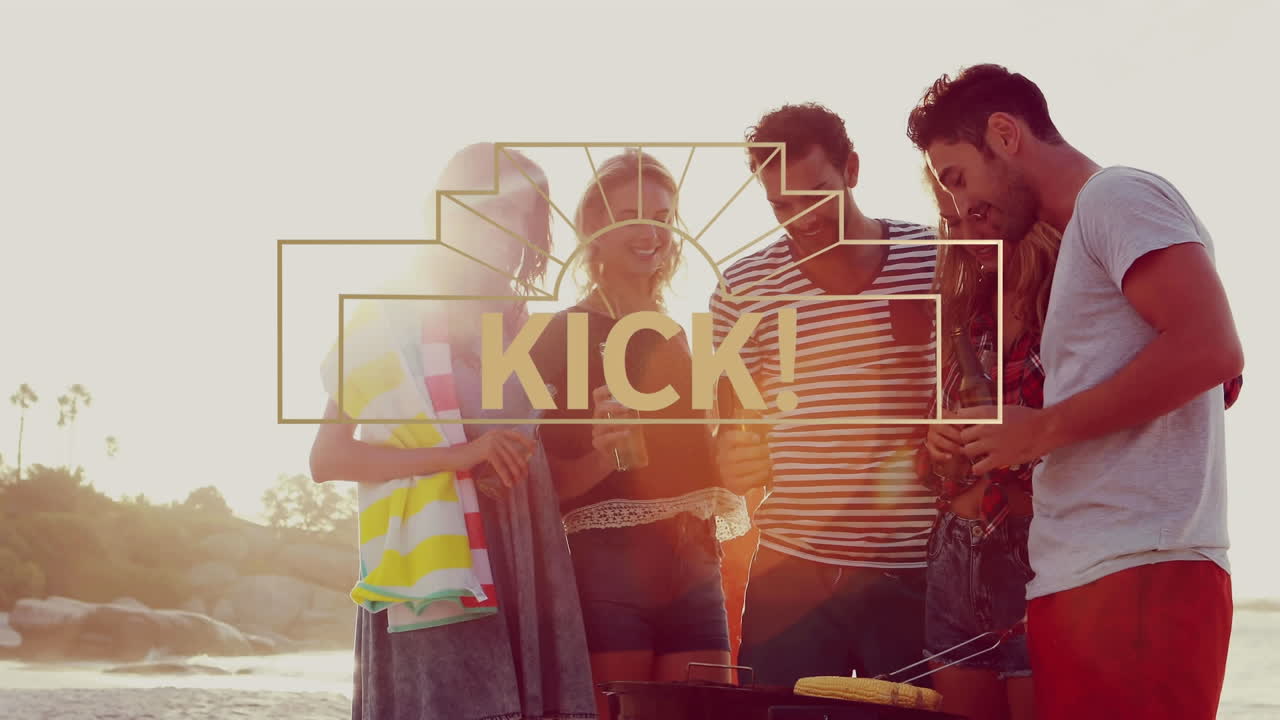 Animation of kick text over people at beach