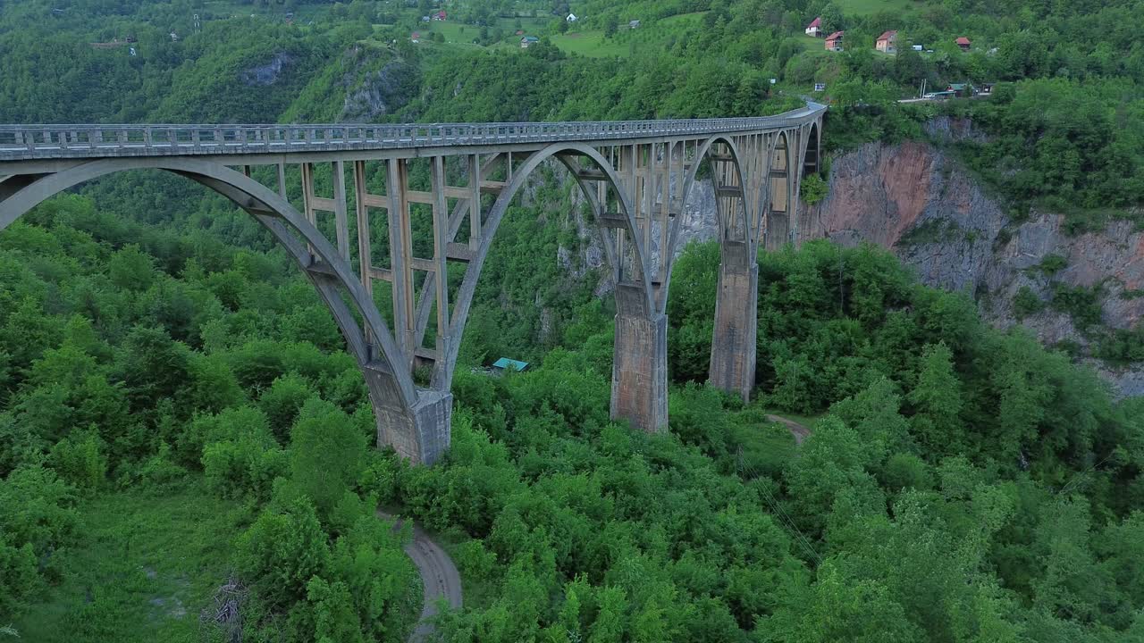 The Tara Bridge, a concrete arch bridge within Durmitor National Park, Aerial