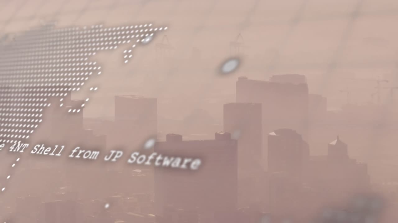 세계 지도, 지구와 데이터 처리의 애니메이션 도시 풍경의 공중 전망에 대해