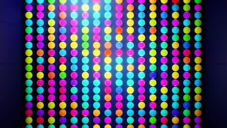 composición abstracta de bolas de colores en el plano, que se iluminan al azar y se reflejan entre sí. esferas multicolores como leds como simple fondo oscuro geométrico con efectos de luz.