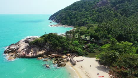 Aerial-panorama-Haad-Than-Sadet-Beach,-Koh-Phangan,-Thailand