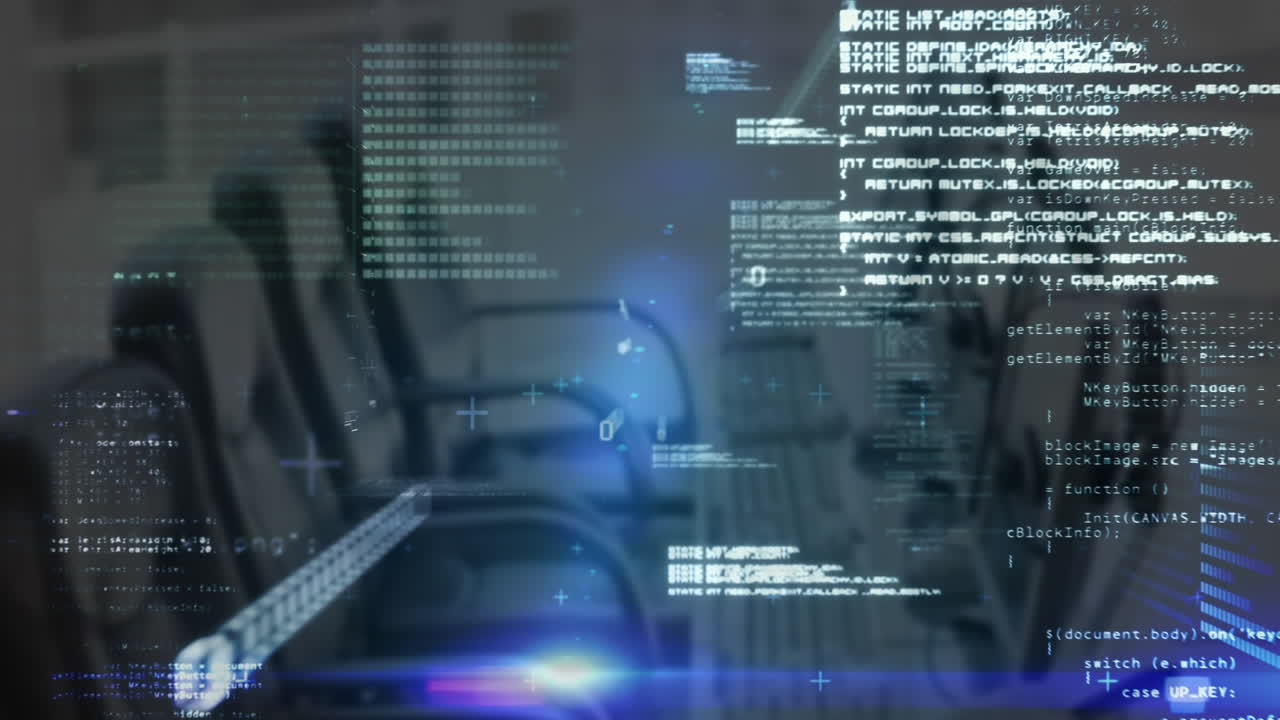 Animation of data processing in modern office in background