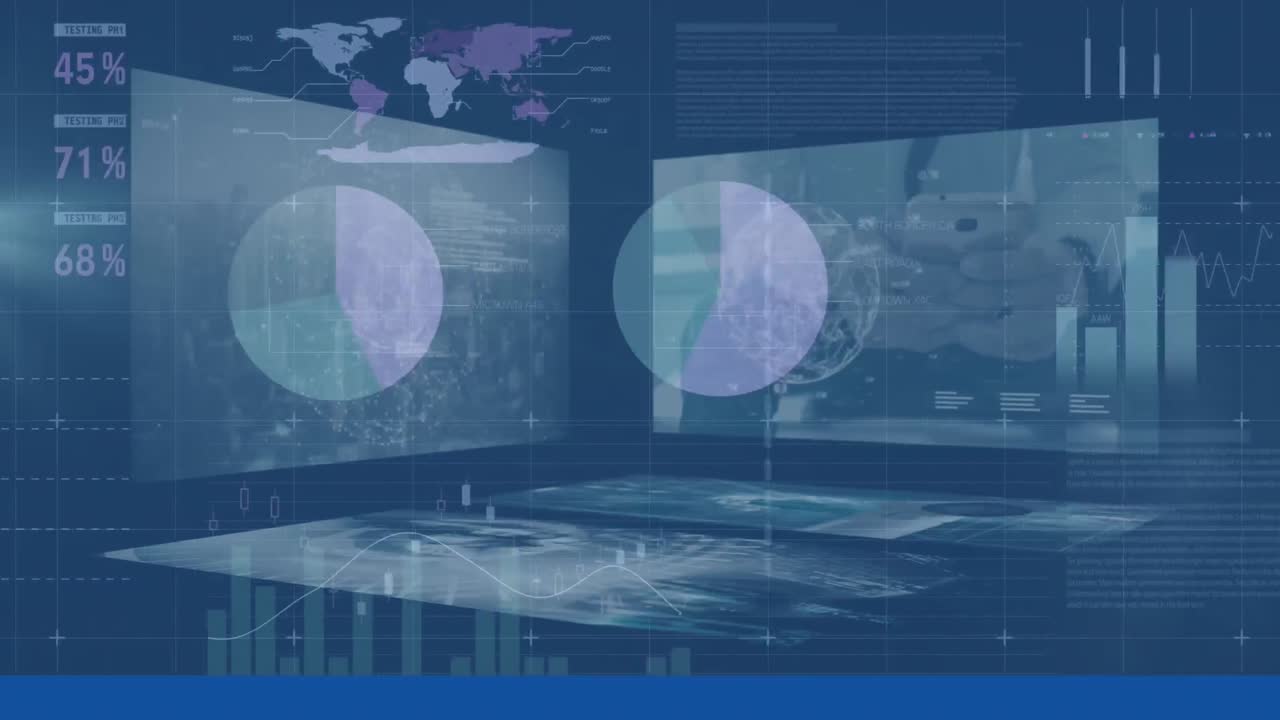 화면에서 금융 데이터 처리 및 통계 기록의 애니메이션