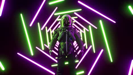 neon astronaut futuristic concept. retrowave style vj loop 3d animation