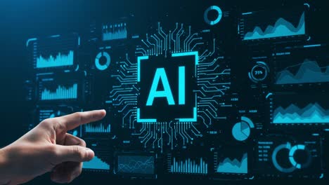 exploring the future of technology: a close-up of artificial intelligence analysis with data visualizations and interactive elements in a digital setting