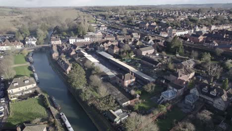 the kennet and avon canal at hungerford england aerial drone panning shot