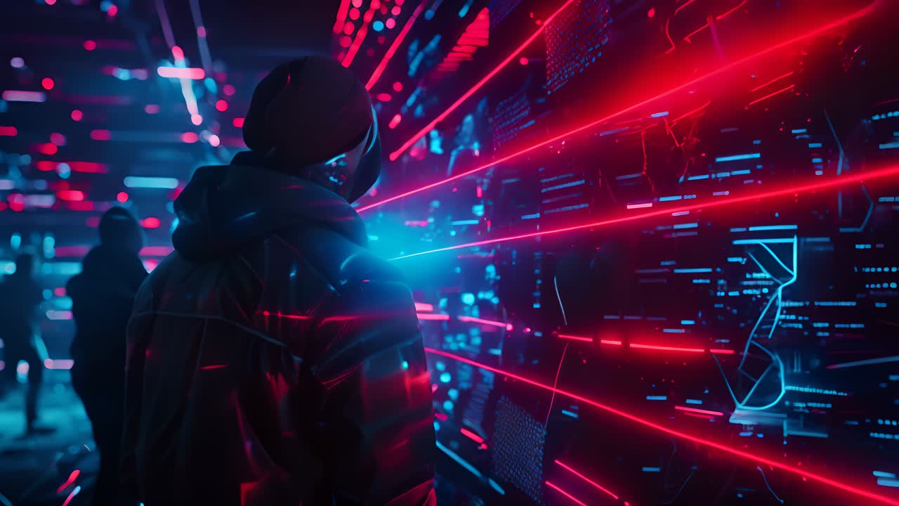Cyberpunk Futuristic Scene with Data Interface