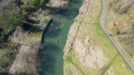 Aerial Drone Footage of Canoeists on the River Stour in Canterbury, England
