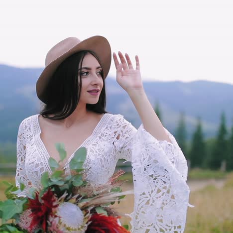 stylish bride on mountain