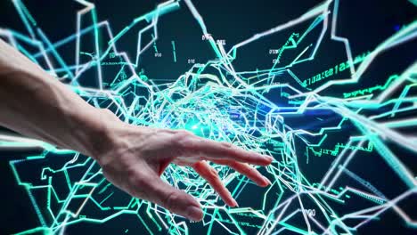 mano interactuando con un mapa de red digital