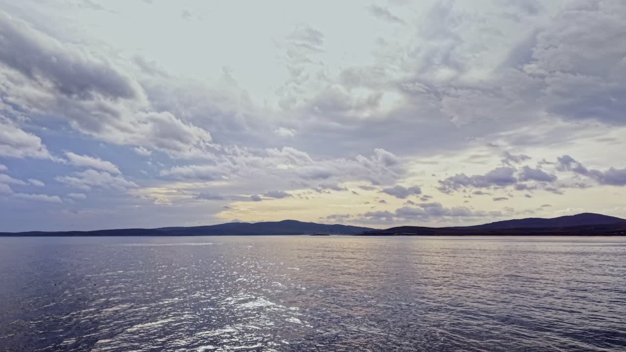 Aerial view of peaceful waters and dramatic skies in Bulgaria