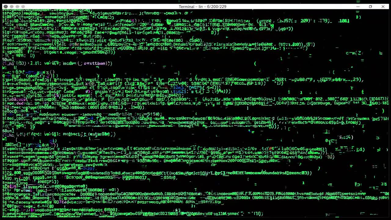 Close-up video of green code on a black screen, simulating a hacker's terminal