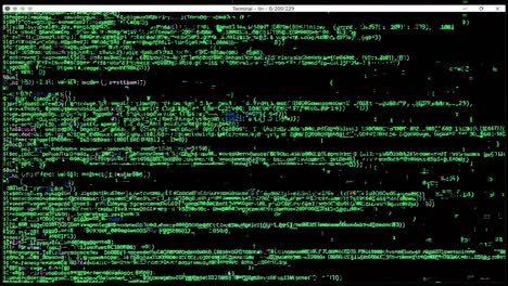close-up video of green code on a black screen, simulating a hacker's terminal