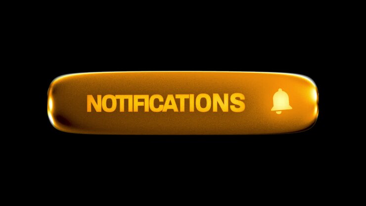 Golden Notifications Button with Bell Icon Glowing and Pulsating