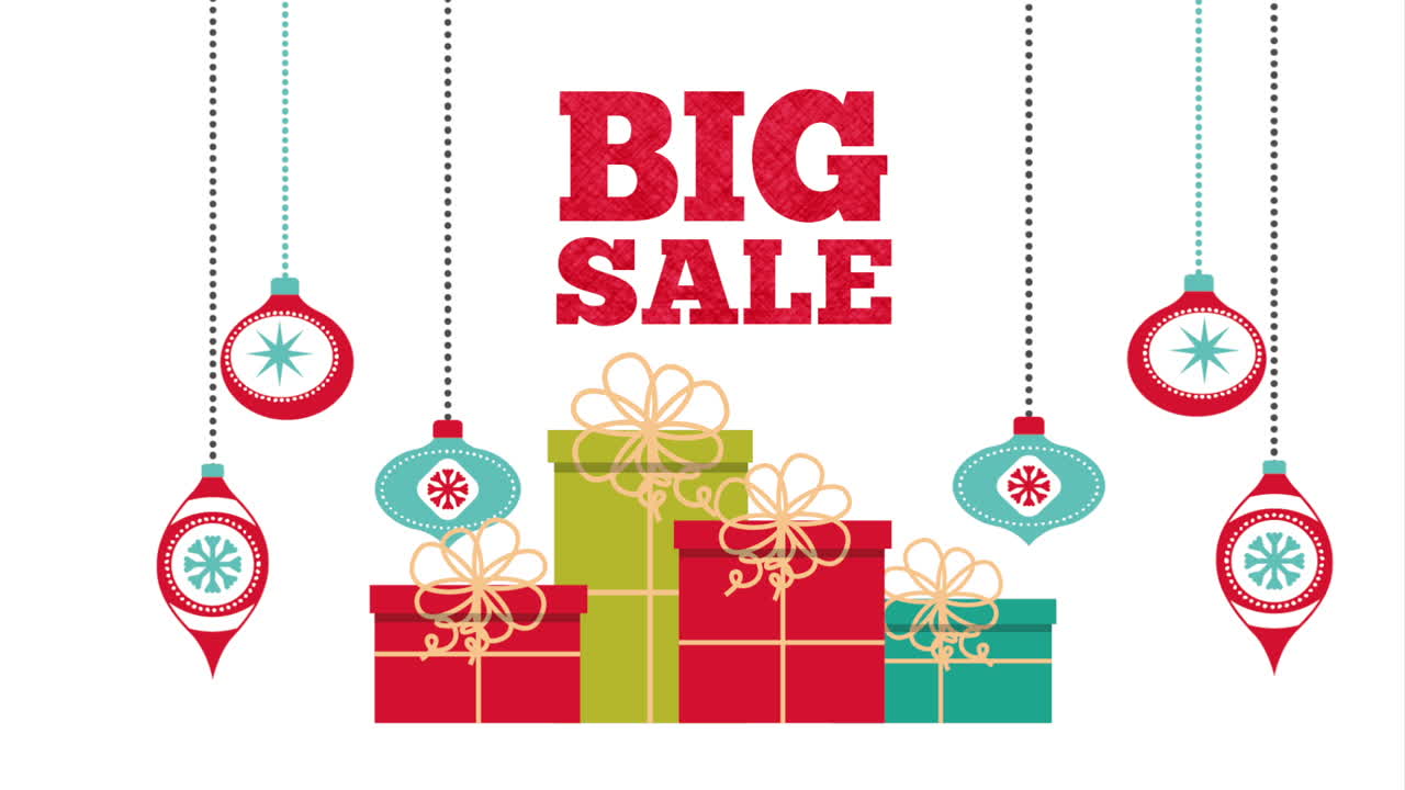 feliz tarjeta de navidad con regalos y bolas