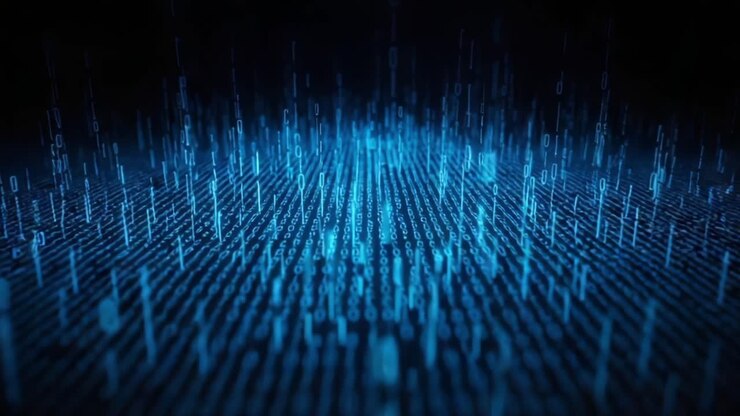 An Abstract Representation of Digital Data Flow: A Visual Exploration of Binary Numbers in a Dark Environment, Highlighting the Connectivity and Complexity of Modern Technology