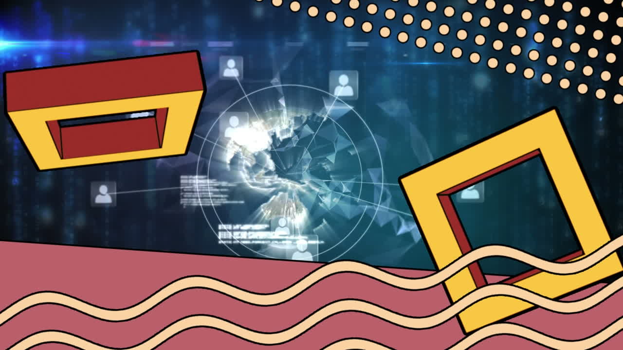 연결 네트워크와 함께 추상적인 레트로 모양의 애니메이션